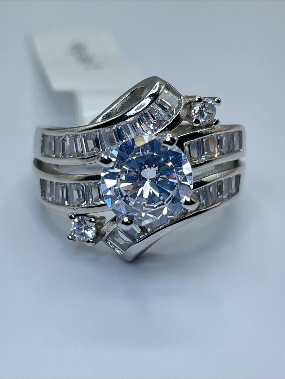 Swarovski Crystal Elements White Round Cut Art Deco Bridal Statement Ring Sz 7.5